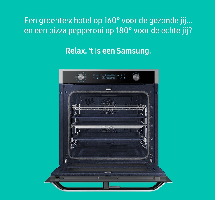 Dual Cook Flex oven on a green background