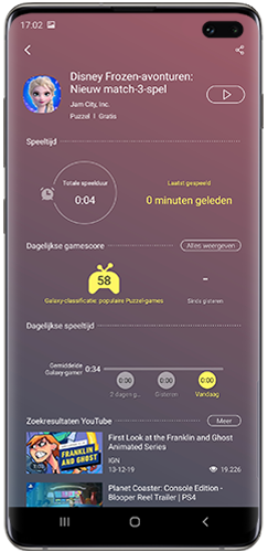 Speelstatistieken wordt getoond op de Galaxy smartphone
