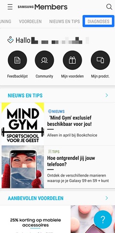 Diagnoses menu voor Samsung members