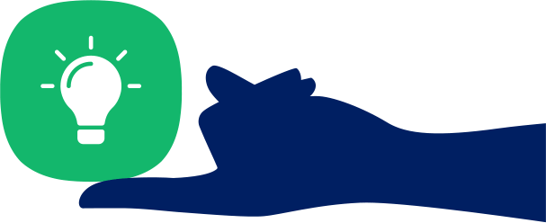 L’icône savoir-faire avec un symbole d’ampoule est posée sur l’index d’une silhouette de main.
