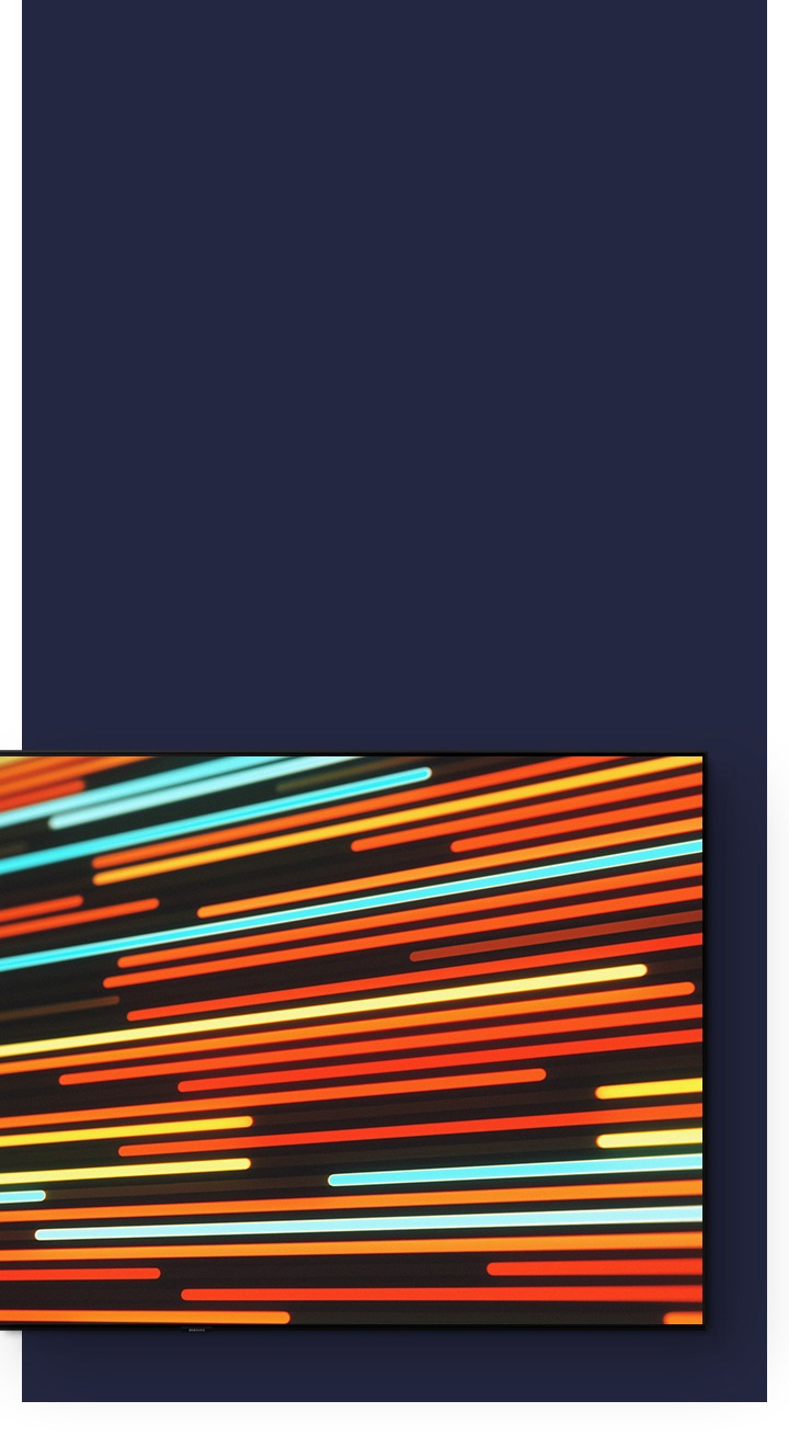 Sur une 4K TV, des lignes de couleur bleue, jaune, orange et rouge se distinguent nettement sur un fond noir grâce à la haute définition.
