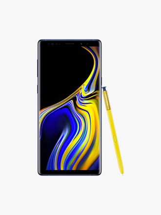 Син Galaxy Note9 телефон с S Pen стилус.