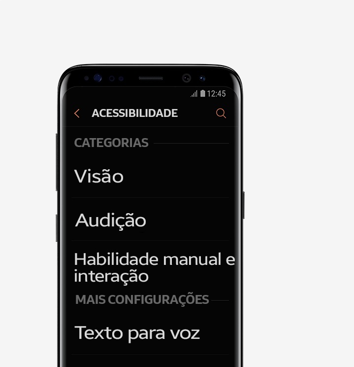 Visão frontal do Galaxy S8 para aplicar acessibilidade mobile