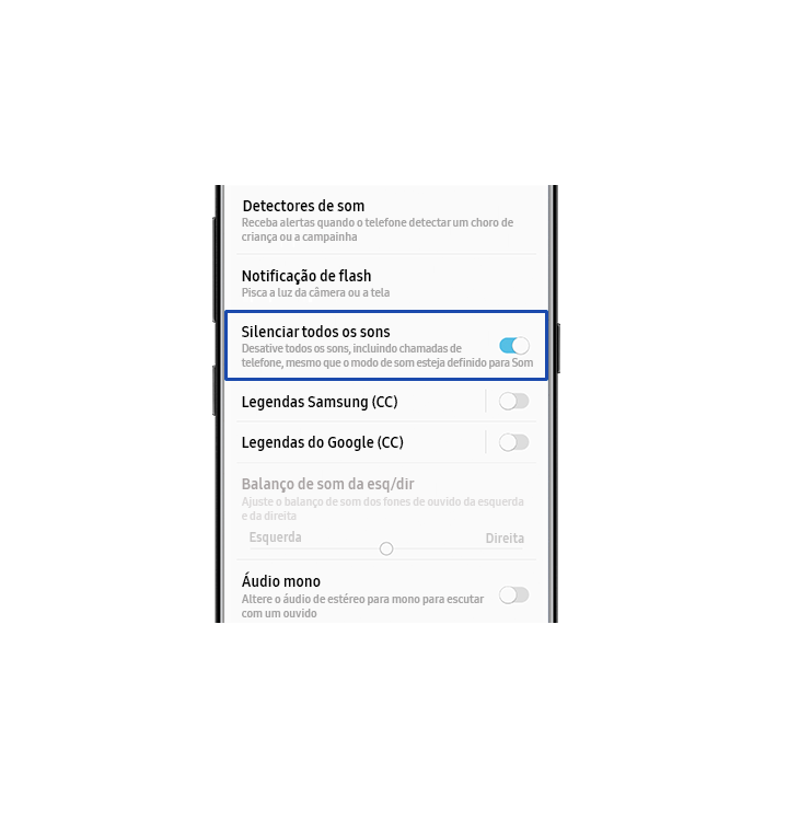 Desativar todos os sons na visão frontal do Galaxy S8