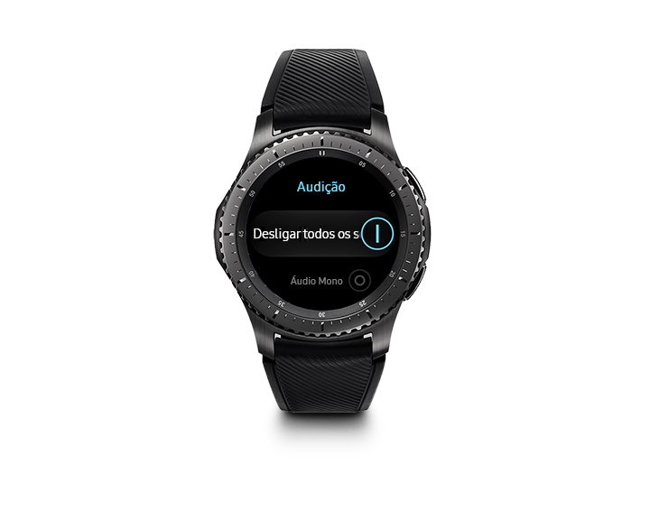 Desativar todos os sons na visão frontal do Gear S3 frontier