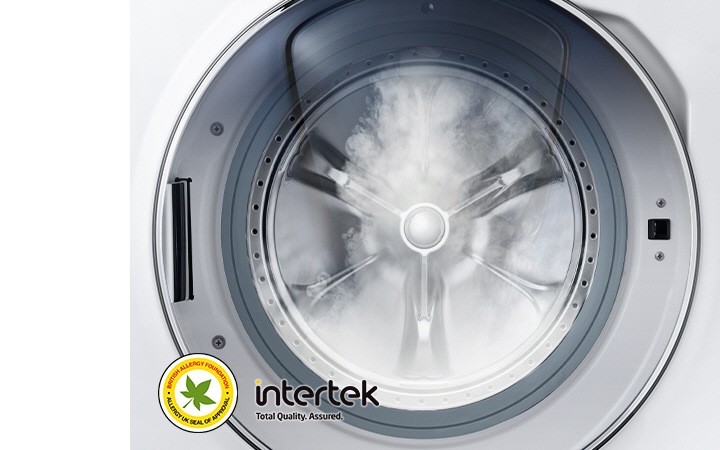 A máquina de lavar roupa Samsung certificada pela Intertek fornece uma lavagem a vapor que ajuda a remover bactérias nas roupas e a fazer antialergias