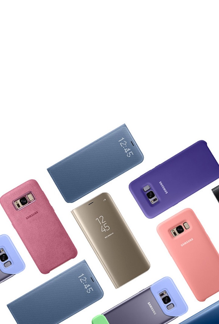 Cases da Samsung de diversas cores dispostas de forma perpendicular