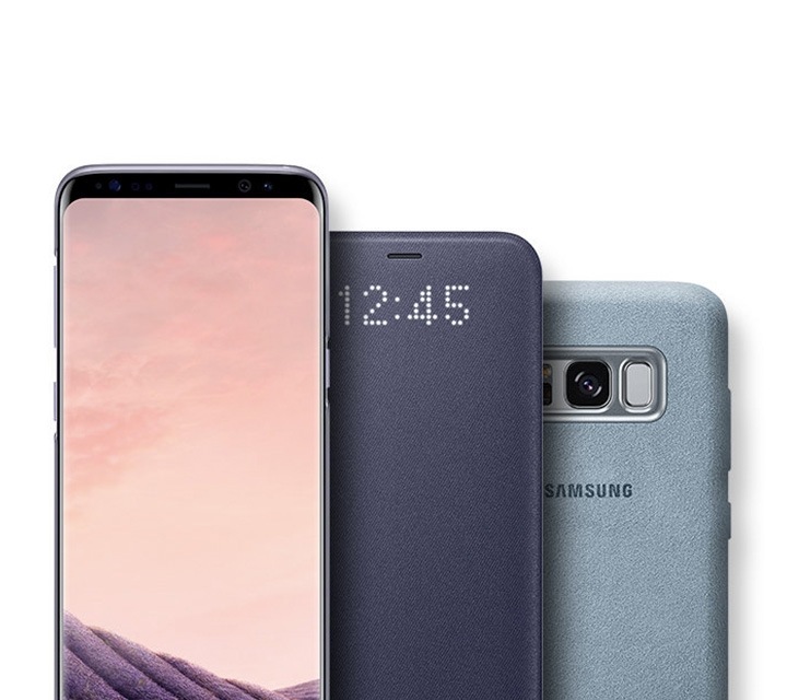 Três Capas protetoras Clear View Samsung nas cores preto e prata