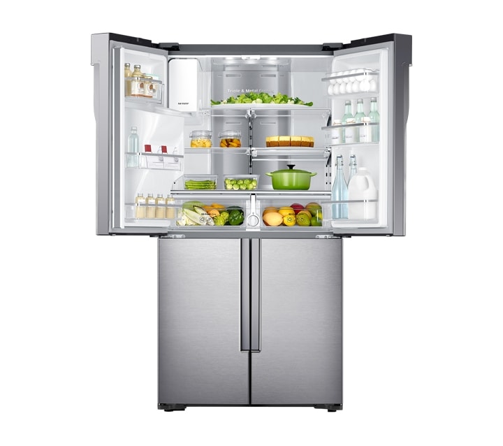 Refrigeradores French Door Samsung Refrigerador Samsung French Door de frente com as duas portas superiores abertas