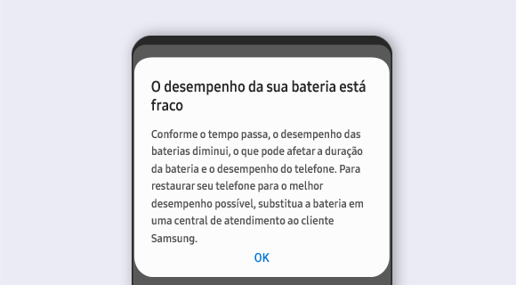 Mensagem de alerta relacionada ao uso da bateria