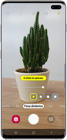 Efeitos desfocados do foco dinâmico na câmera do Galaxy S10