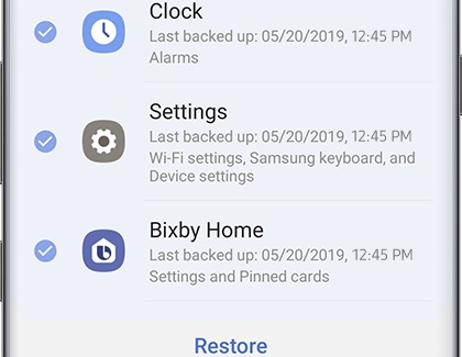 Restore backup data from Samsung Cloud