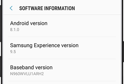 Galaxy Note9 - Software Version (SM-N960W)