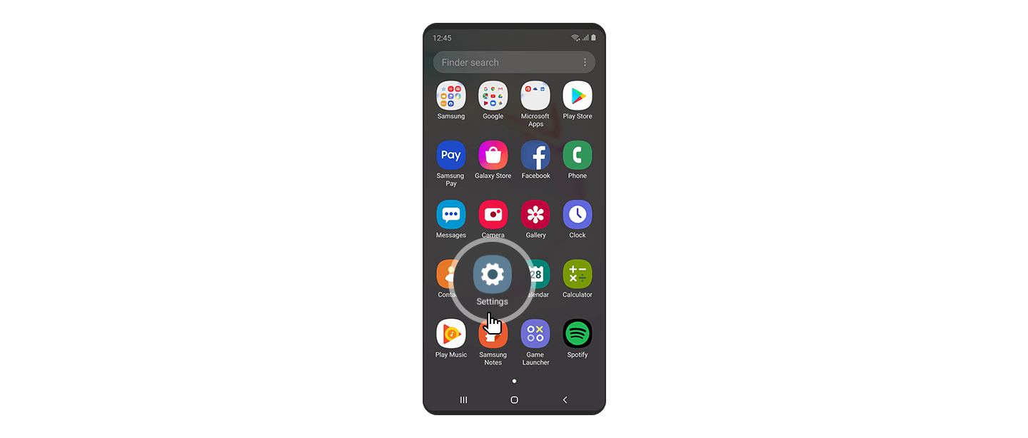 Vue de devant d'un téléphone intelligent avec l'icône « Paramètres » sélectionnée.