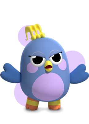 Image simulée de Lisa l'oiseau du village de Samsung Kids avec l'icône de l'application Groupe musi. de Lisa.