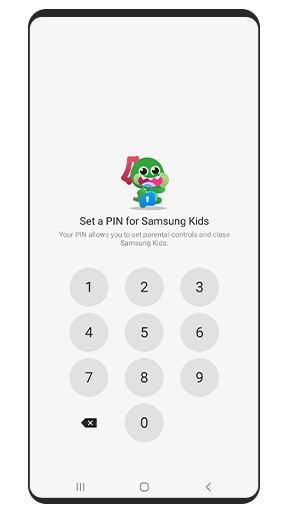 L’écran de sécurité Samsung Kids vous invite à configurer un NIP à 4 chiffres.