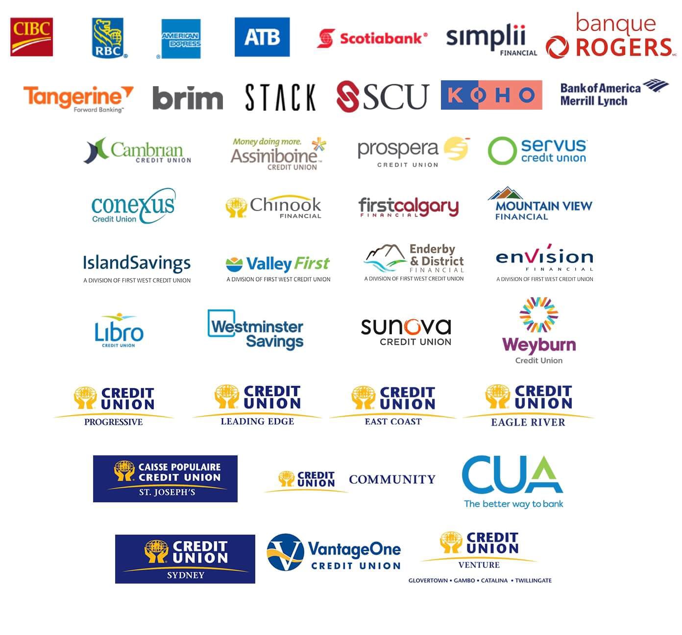 Logos des banques et des caisses populaires disponibles avec Samsung Pay. CIBC, RBC, American Express, ATB Financial, Banque Scotia, Simplii Financial, Banque Rogers, Tangerine, Brim Financial, STACK, Steinbach Credit Union, KOHO, BofA Securities, Cambrian Credit Union, Assiniboine Credit Union, Prospera Credit Union, Servus Credit Union, Conexus Credit Union, Chinook Financial, First Calgary Financial, Mountain View Financial, Island Savings, Valley First, Enderby & District Financial, Envision Financial, Libro Credit Union, Westminster Savings Credit Union, Sunova Credit Union, Weyburn Credit Union, Progressive Credit Union, Leading Edge Credit Union, East Coast Credit Union, Eagle River Credit Union, St. Joseph’s Credit Union, Community Credit Union, Credit Union Atlantic, Sydney Credit Union, VantageOne Credit Union, Venture Credit Union.