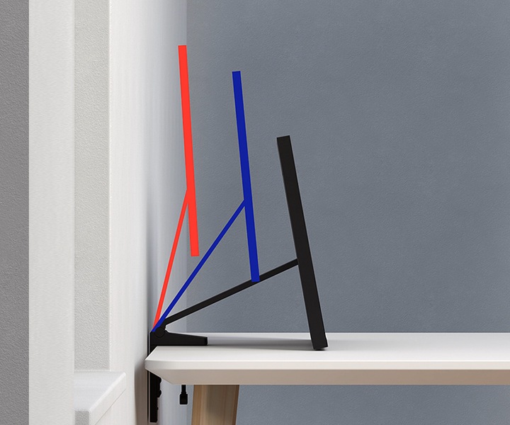 Cette image montre la polyvalence de la pince utilisée avec le Space Monitor de Samsung.