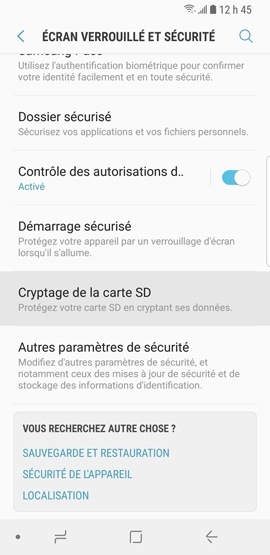Galaxy S9 : Chiffrer la carte microSD (SM-G960W)