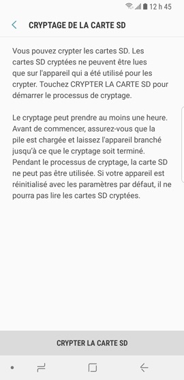 Galaxy S9 : Chiffrer la carte microSD (SM-G960W)