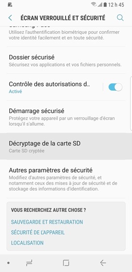 Galaxy S9 : Chiffrer la carte microSD (SM-G960W)