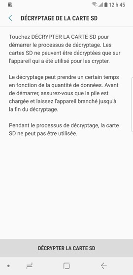 Galaxy S9 : Chiffrer la carte microSD (SM-G960W)