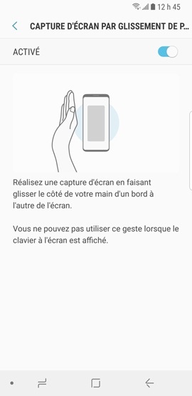 Galaxy S9 - Capture d'écran par glissement de paume (SM-G960W)