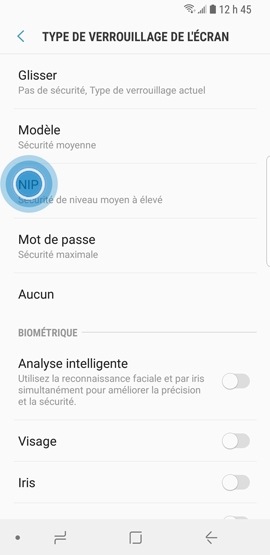 Galaxy S9 : Type de verrouillage « NIP » (SM-G960W)