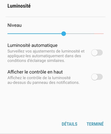 Régler la luminosité de l'écran à partir du panneau de paramétrages rapides 3
