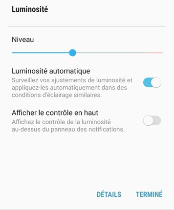 Régler la luminosité de l'écran à partir du panneau de paramétrages rapides 4