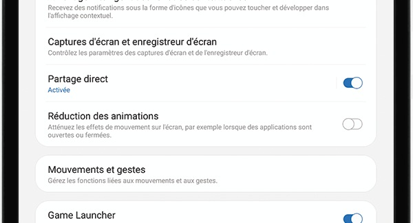 Activer la fonction de réduction des animations 2