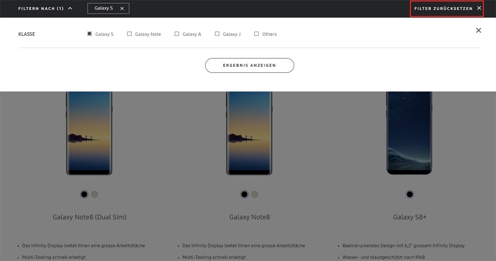 3. Löschen aller ausgewählten Filter