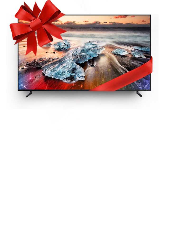Abbildung eines QLED Fernsehers in Weinachtsmodus