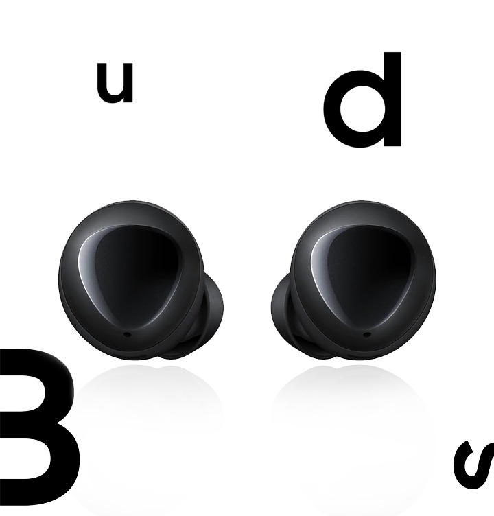 Galaxy Buds Abbildung eines Galaxy Buds ins Schwarz mit Buchstaben
