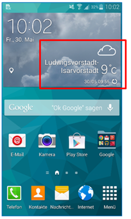 Wenn Sie im Wetter-Widget Ihren aktuellen Standort hinzugefügt haben