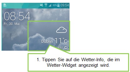 Tippen Sie auf die Wetter-Info, die im Wetter-Widget angezeigt wird