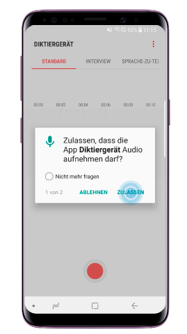 Galaxy S9 plus, Diktiergeraet, Zugriff zulassen