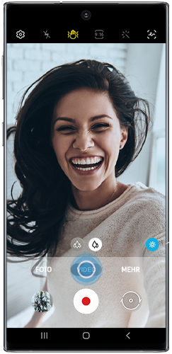 Der Video-Modus der Kamera des Galaxy Note10 wird angezeigt.