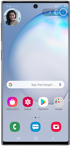 Das Stopp-Symbol zum Beenden der Bildschirmaufnahme des Galaxy Note10 ist markiert.