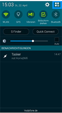 Um Toolbox zu aktivieren ziehen Sie einfach die Benachrichtigungsleiste nach unten und tippen Sie auf das Symbol rechts neben dem Zahnrad