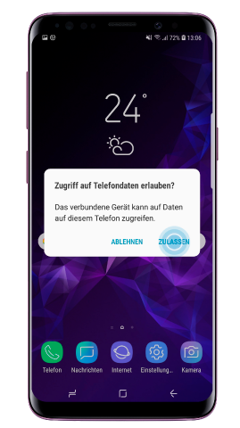 Samsung Galaxy S9/S9 plus, Zugriff auf Telefon zulassen