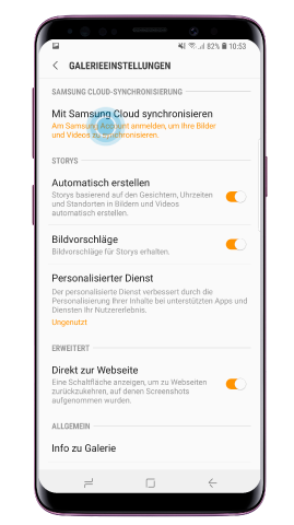 Synchronisierung mit Samsung Cloud auf dem Galaxy S9 plus