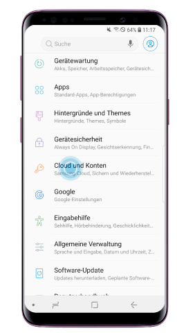 Synchronisierung mit Samsung Cloud auf dem Galaxy S9 plus, Cloud und Konten