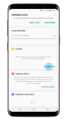 automatische Synchronisierung der Galerie mit Samsung Cloud auf Galaxy S9
