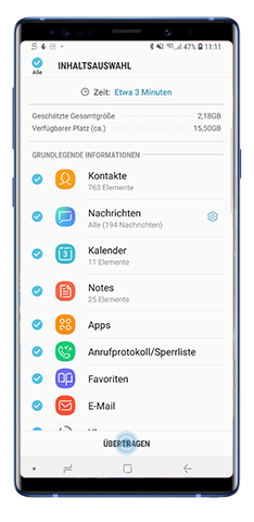 Tippen Sie auf Übertragen