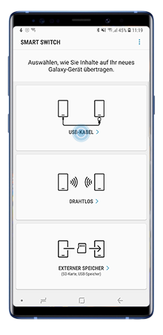 Wählen Sie die Option USB-Kabel