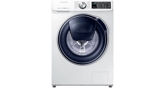 Frontansicht von der Samsung Waschmaschine WW80M645OPM/EU in weiss.