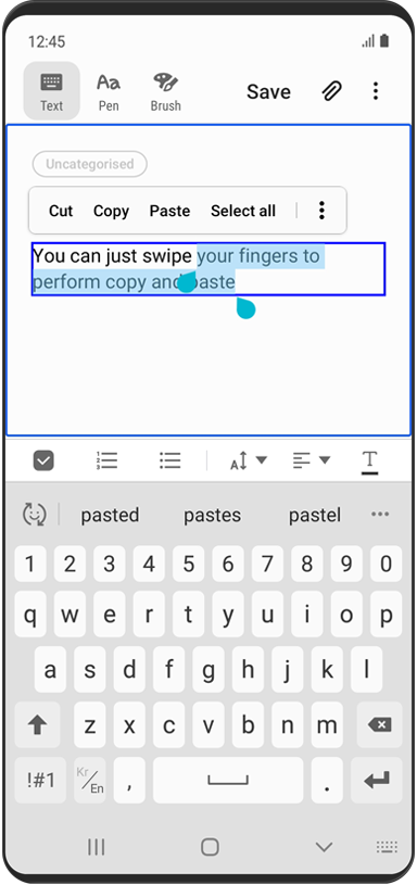 Une expression est sélectionnée et le menu contextuel d'édition de texte est affiché avec les options Couper, Copier, Coller et Sélectionner tout.