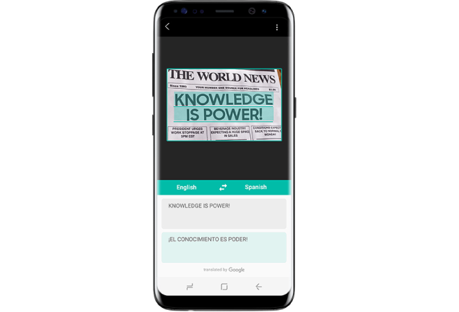 Galaxy S8 with example of using Bixby to scan business card and having the contact details added automatically
