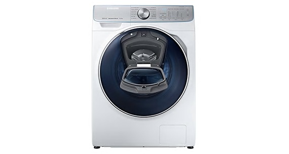 Vue de face du lave-linge Samsung WW10M86DQOA/EU dans le coloris blanc.